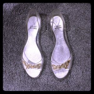 Stuart Weitzman Clear Slingback Flats with Gold Chain